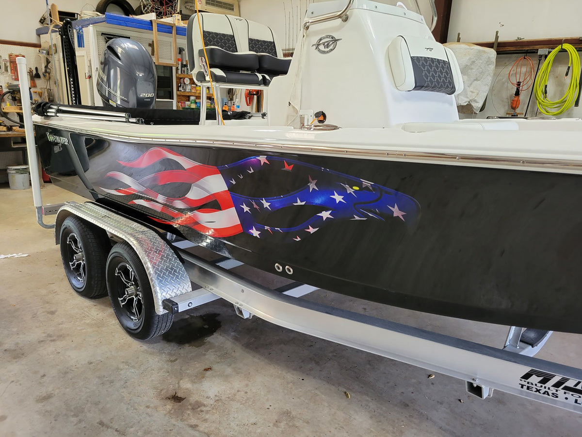 american eagle flame decals on boat